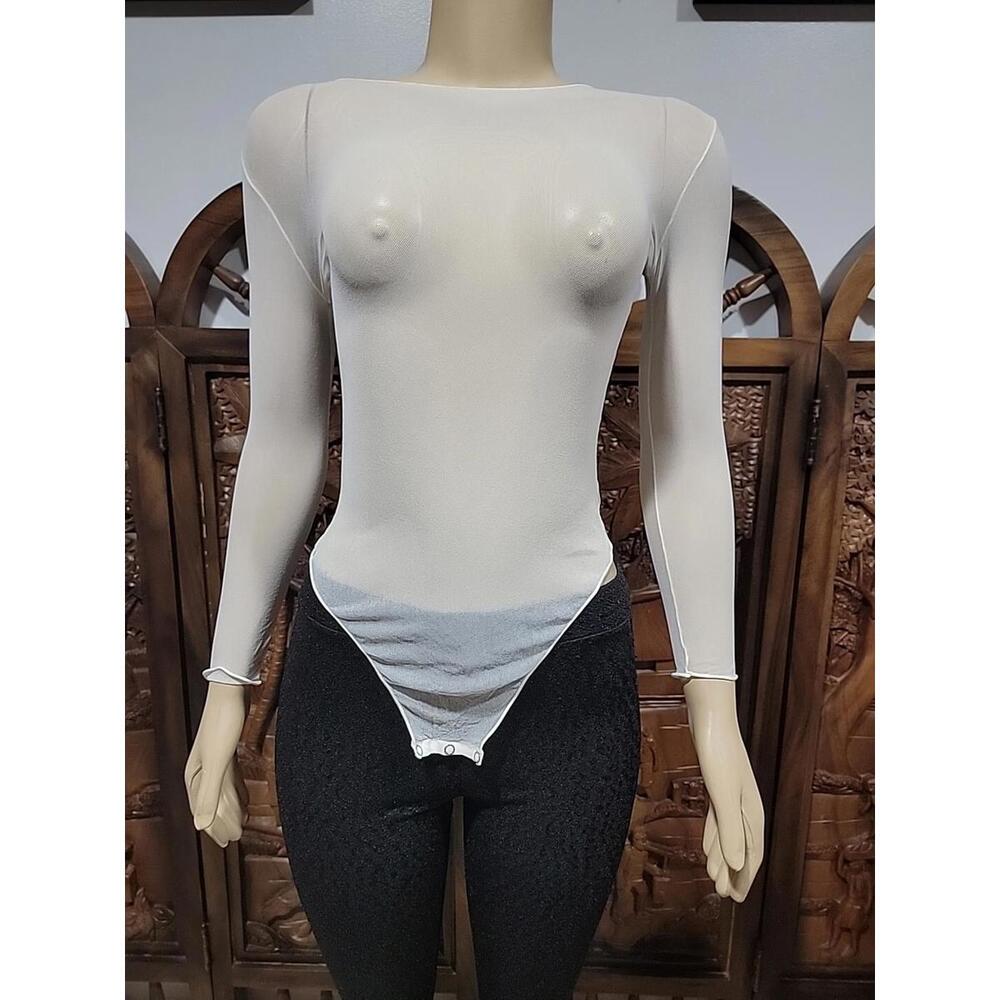 Pierre Mantoux IN WHITE Fit Small Body Tulle Transparent Bodysuit #01